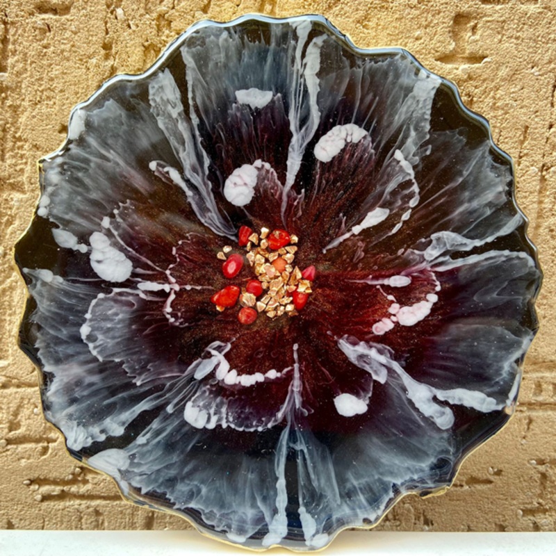 Handmade Resin Art Red & Black Floral Coaster Single