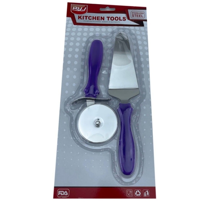 Pizza Cutter & Lifter Steel Plastic Handle