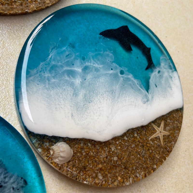 Handmade Resin Art Beach Inspired Coaster Set Of 2