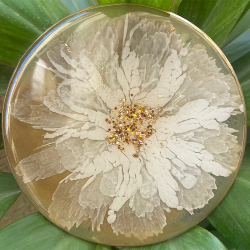 Handmade Resin Art Champagne Flower Large Coaster