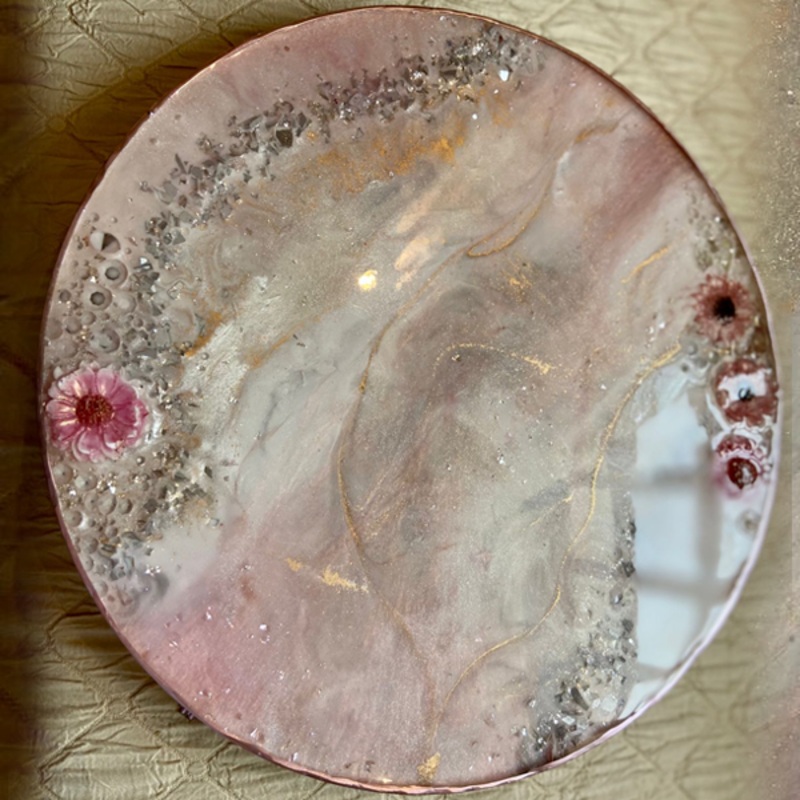 Handmade Resin Art Light Pink Flower Tray