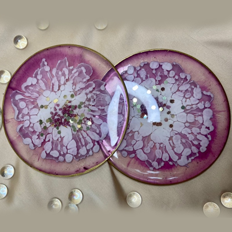 Handmade Resin Art Magenta Flower Coaster Set