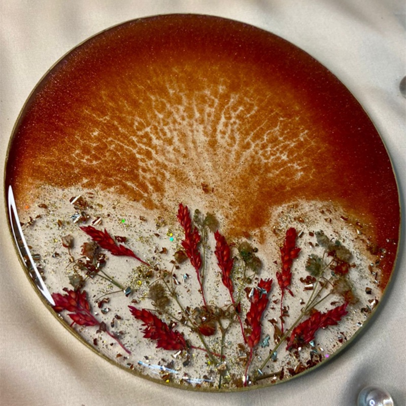 Handmade Resin Art Maroon Flower Large Coaster