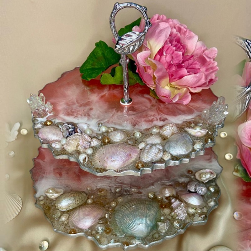 Handmade Resin Art Pink Sea 2 Tier Platter