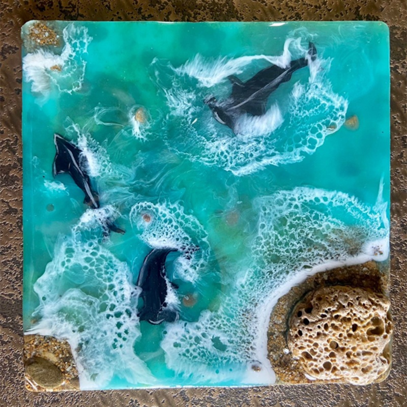 Handmade Resin Art Shark Sea Square Dish Small