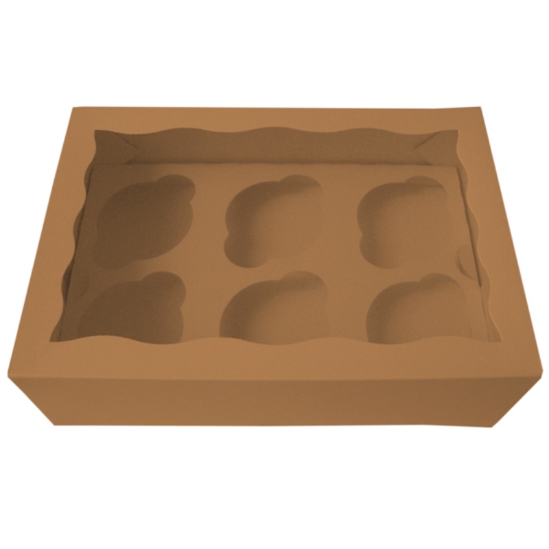 Brown Cupcake Box - 6 Cavity