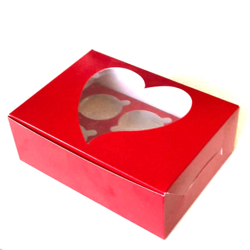Red Heart Cupcake Box - 6 cupcakes