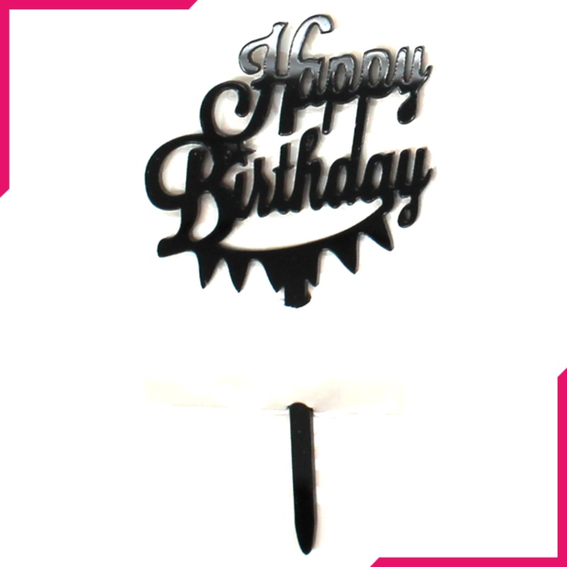 Cupcake Topper Happy Birthday Black 8 Pcs