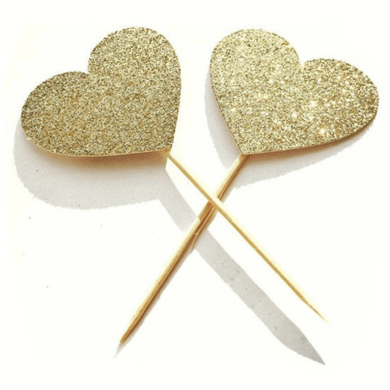 Small Heart Golden Party Topper 6 Pcs