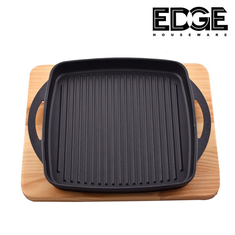 Cast Iron Steak Plate Sizzle Griddle with Wood