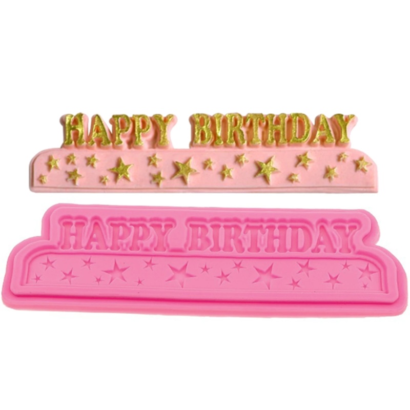 Silicone Fondant Mold Happy Birthday With Stars Pattern