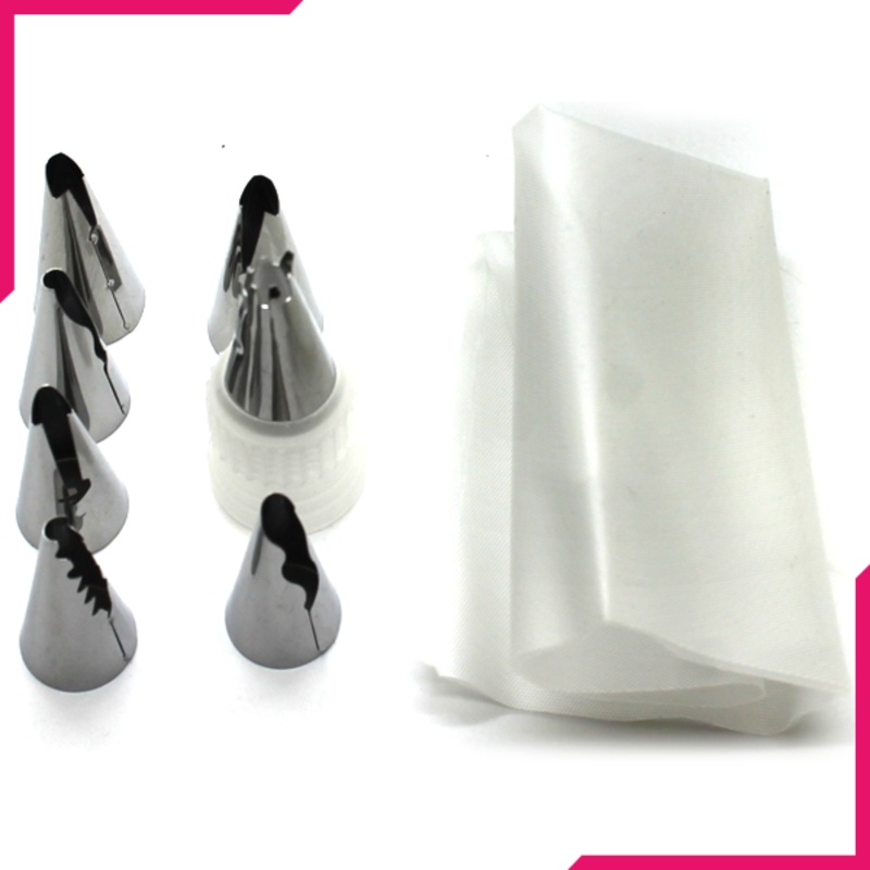 Piping Bag With 7 Nozzle/tip And Coupler Set