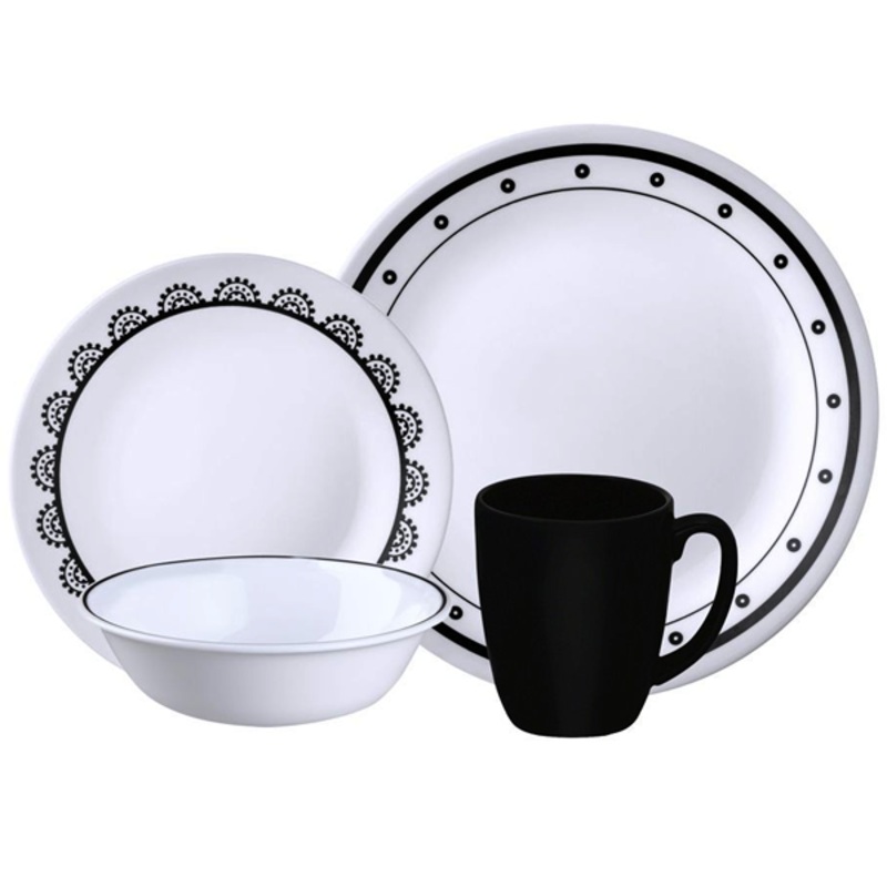 Corelle Livingware Series 16 Pcs Set Black & White mix & match