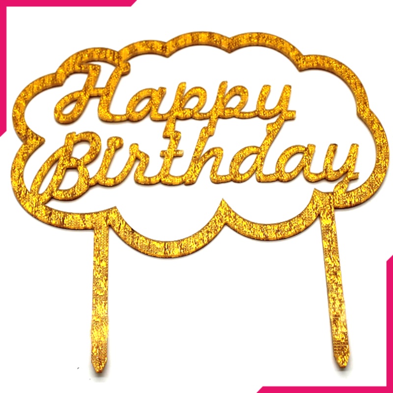 Happy Birthday Cake Topper Golden