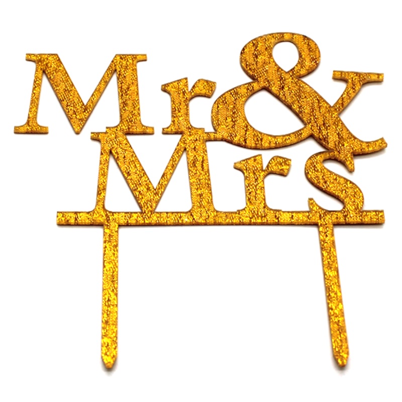 Mr And Mrs Cake Topper Golden