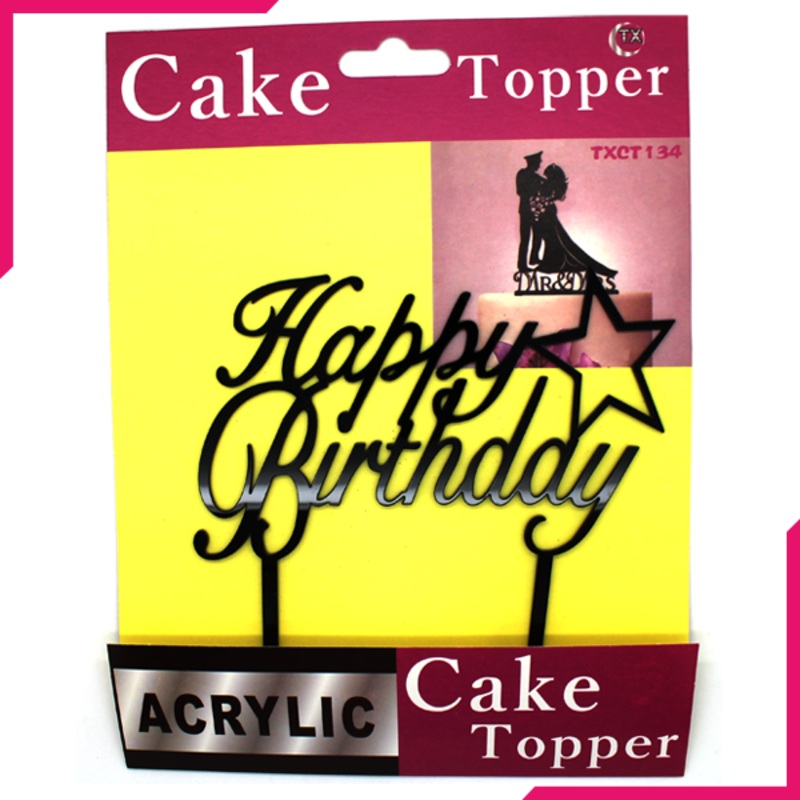 Cake Topper Happy Birthday Star Black