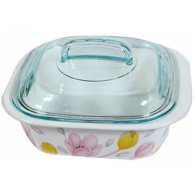 Corelle 1.41L Square Dish Elegant City W/ Glass Cover & Plastic Lid