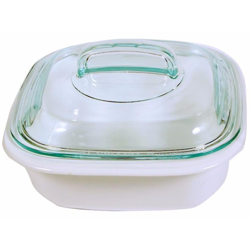 Corelle 1.41L Square Dish Just White w/ Glass Cover & Plastic Lid