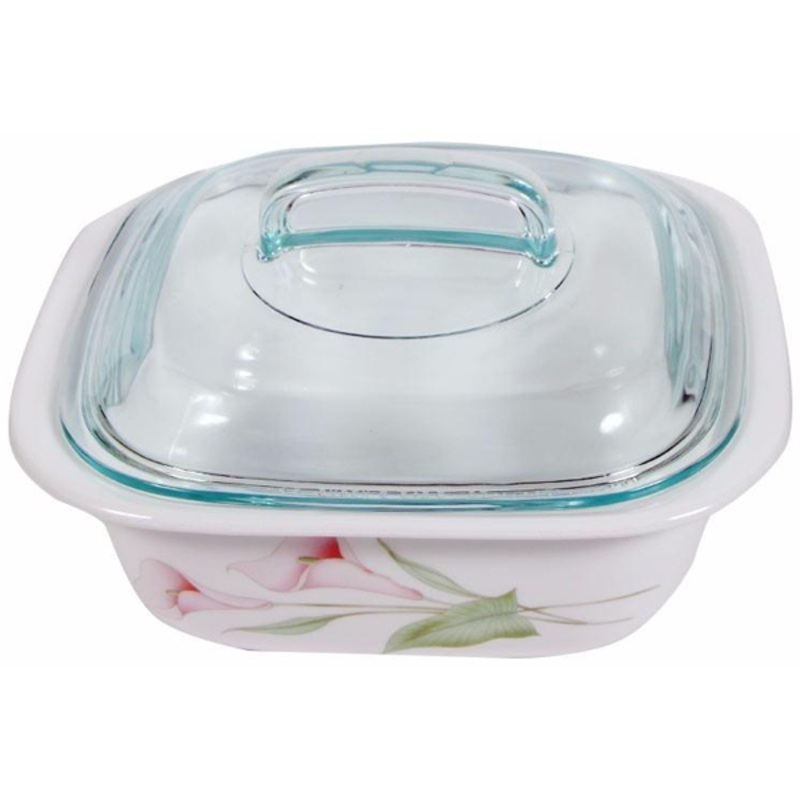 Corelle 1.41L Square Dish LillyVille W/ Glass Cover & Plastic Lid