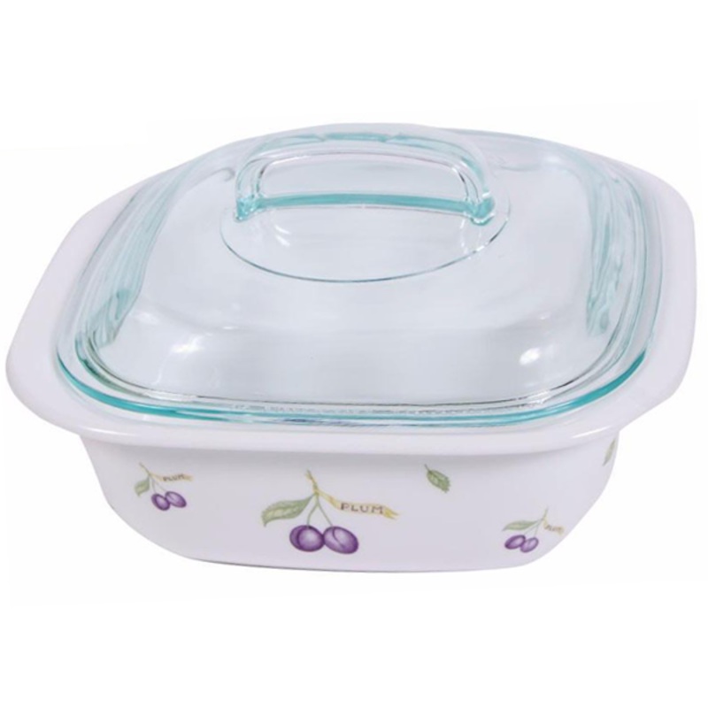Corelle 1.41L Square Dish Plum W/ Glass Cover & Plastic Lid