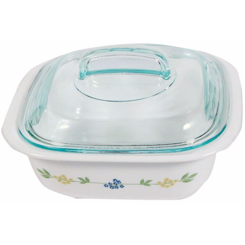 Corelle 1.41L Square Dish Secret Garden W/ Glass Cover & Plastic Lid