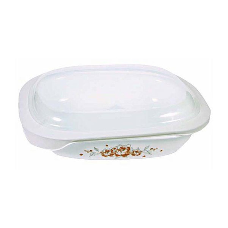 Corelle 1.89L Oblong Dish Brushed Stroke Roses with plastic cover
