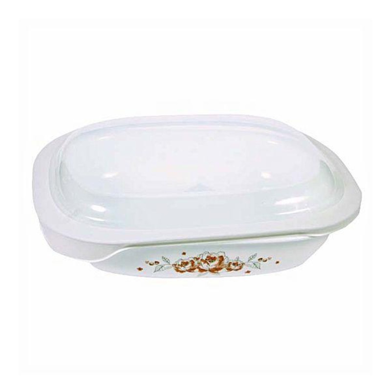 Corelle 2.83L Oblong Dish Brushed Stroke Roses with plastic cover