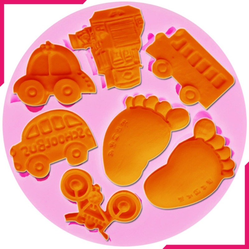 Silicone Fondant Mold Bus Bike Train Feet
