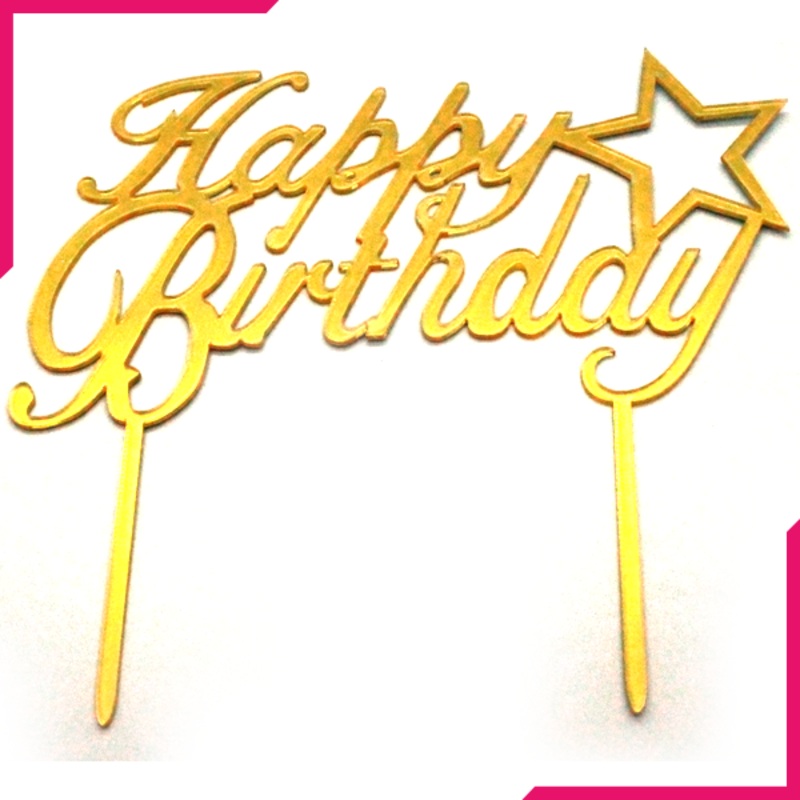 Cake Topper Happy Birthday Star Golden