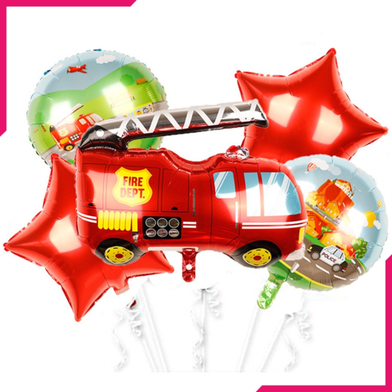 Foil Balloons Fire Dept Theme 5Pcs