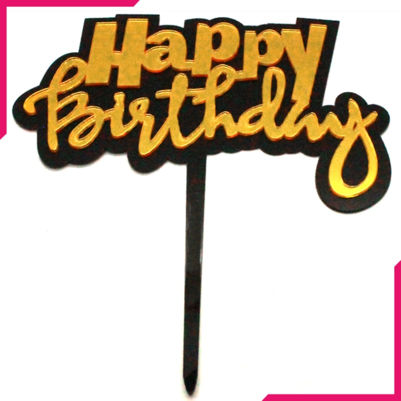 Happy Birthday Cake Topper Black Border
