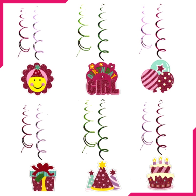 Happy Birthday Hanging Swirls 12Pcs