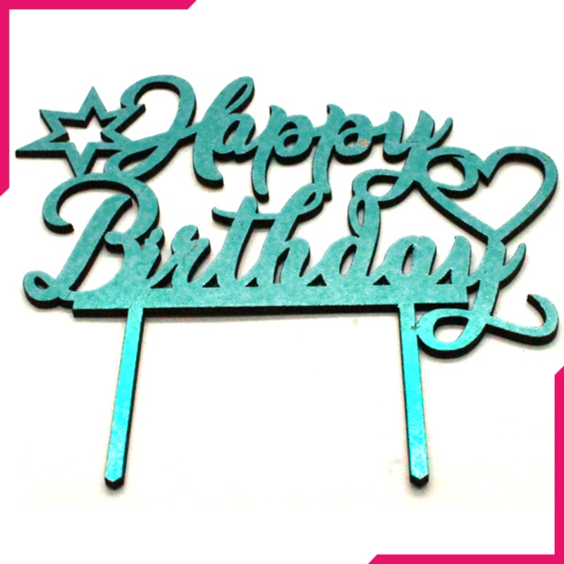 Happy Birthday Wooden Cake Topper Sky Blue