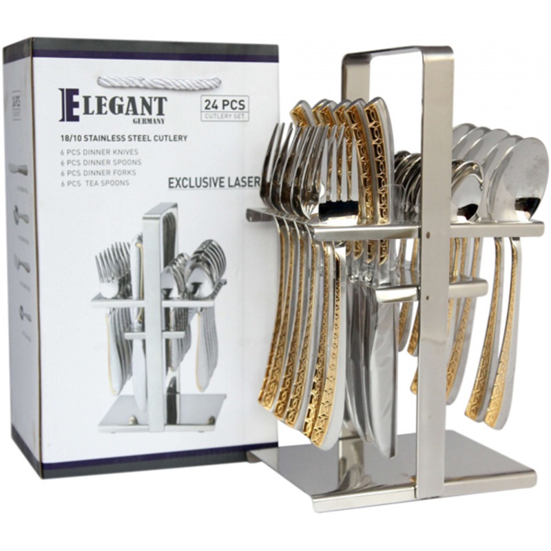 Elegant Cutlery Set 24Pcs - Golden Lazer