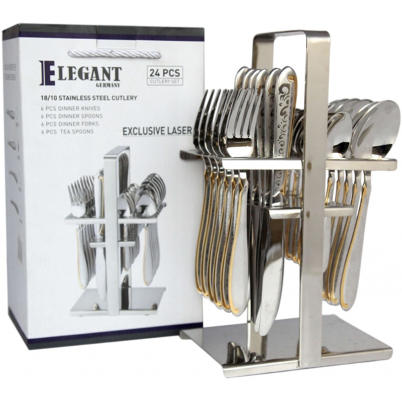 Elegant Cutlery Set 24Pcs - Lazer Golden