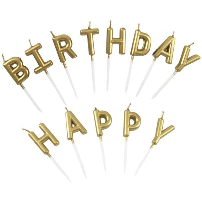Happy Birthday Metallic Letter Candle Cake Topper