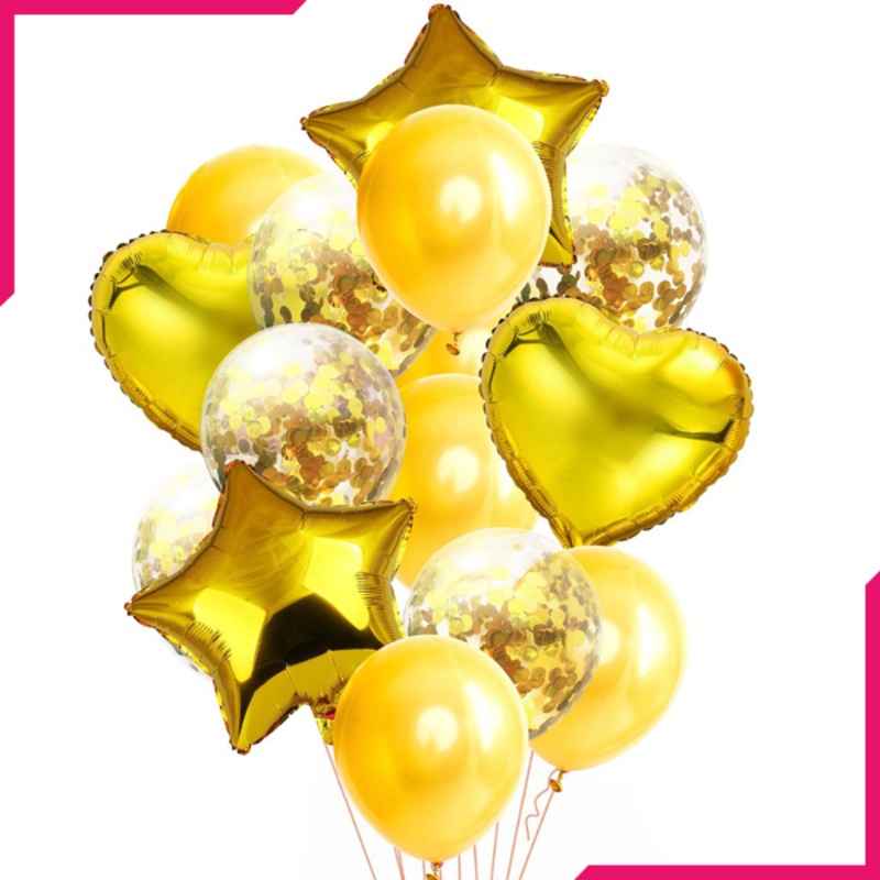 Heart Star Shape Confetti Balloons Yellow