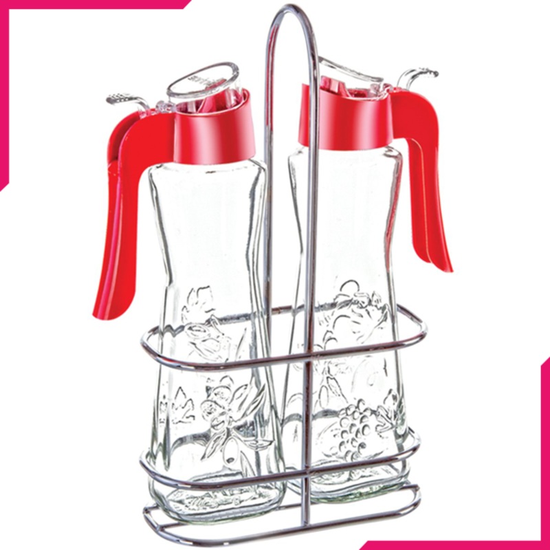 Sarina Tulip Metal Oil & Vinegar Bottle Table Set 2Pcs