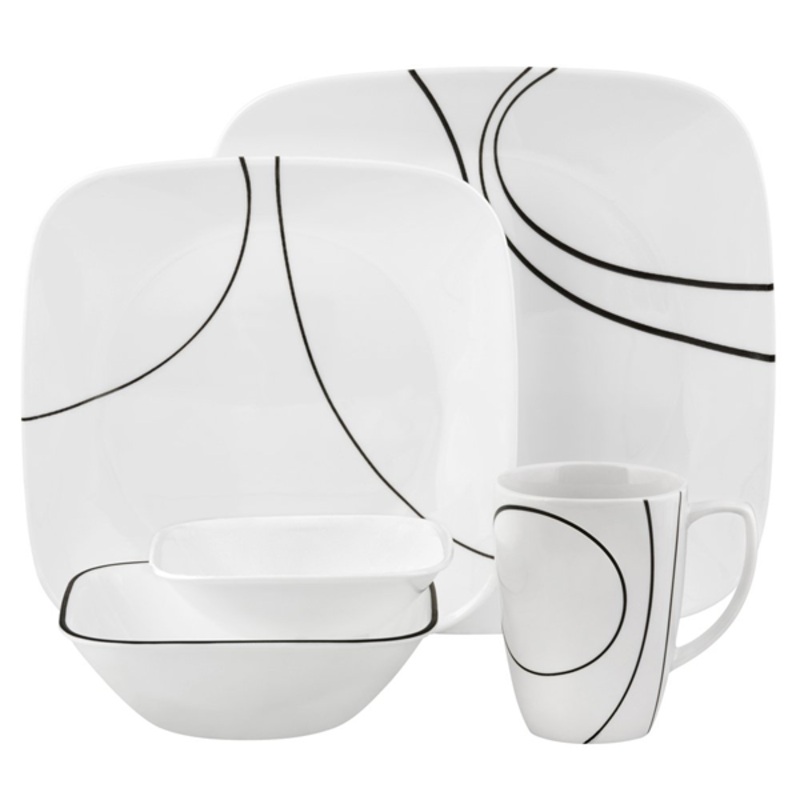 Corelle 16 Pcs Square Dinnerware Set - Simple Lines