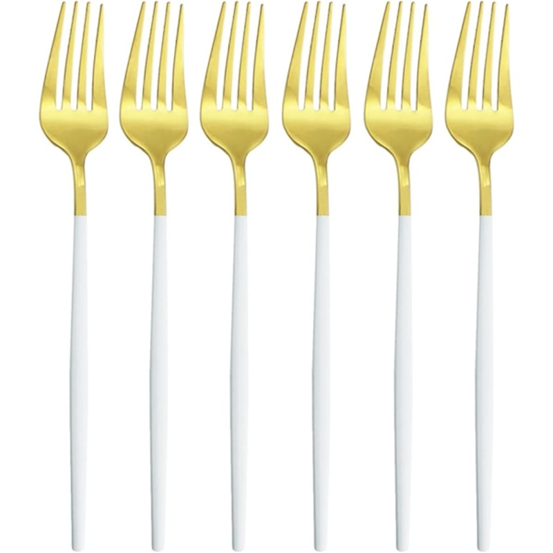 White Handle Gold Steel Forks