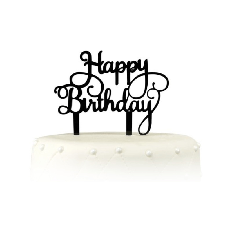 Black Happy Birthday Cake Toppers