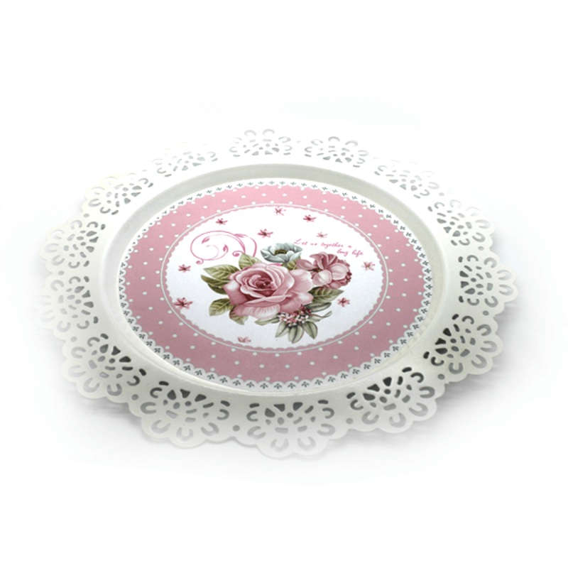 Cake Serving Plate Flowers Design 8 in