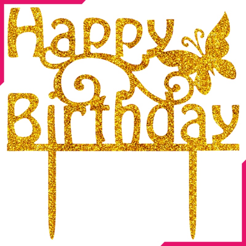 Cake Topper Happy Birthday Butterfly Golden