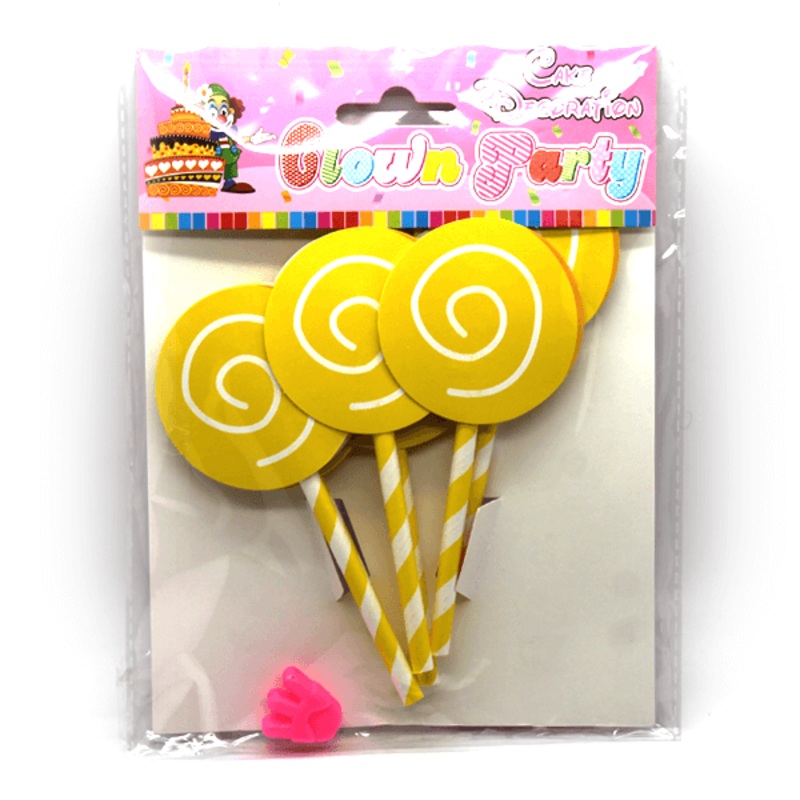 Cupcake Toppers Yellow Spiral Design