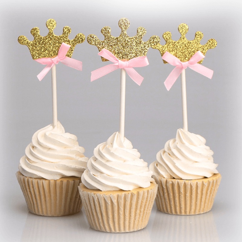 Golden Crown And Pink Knot Topper 3 pcs