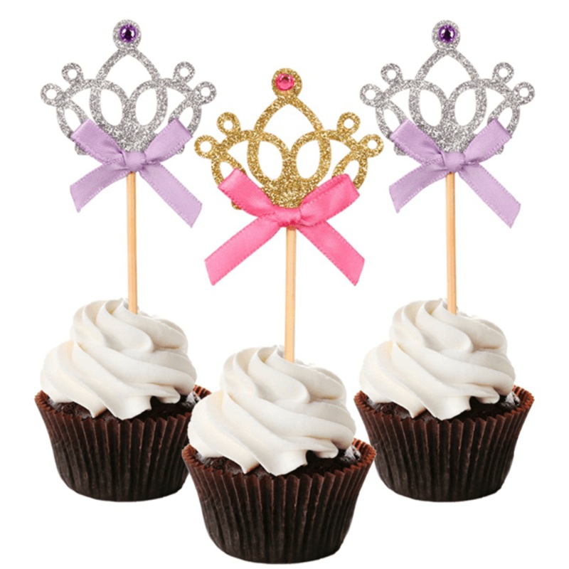 Golden Crown And Pink Ribbon Topper 10 Pcs Set