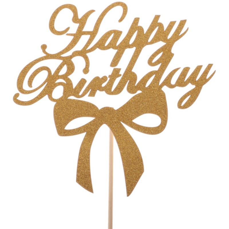 Happy Birthday Bowknot Party Topper Golden