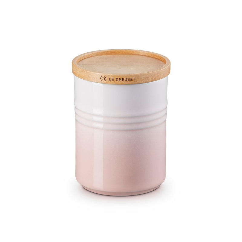 Le Creuset Stoneware Medium Storage Jar with Wooden Lid Shell Pink