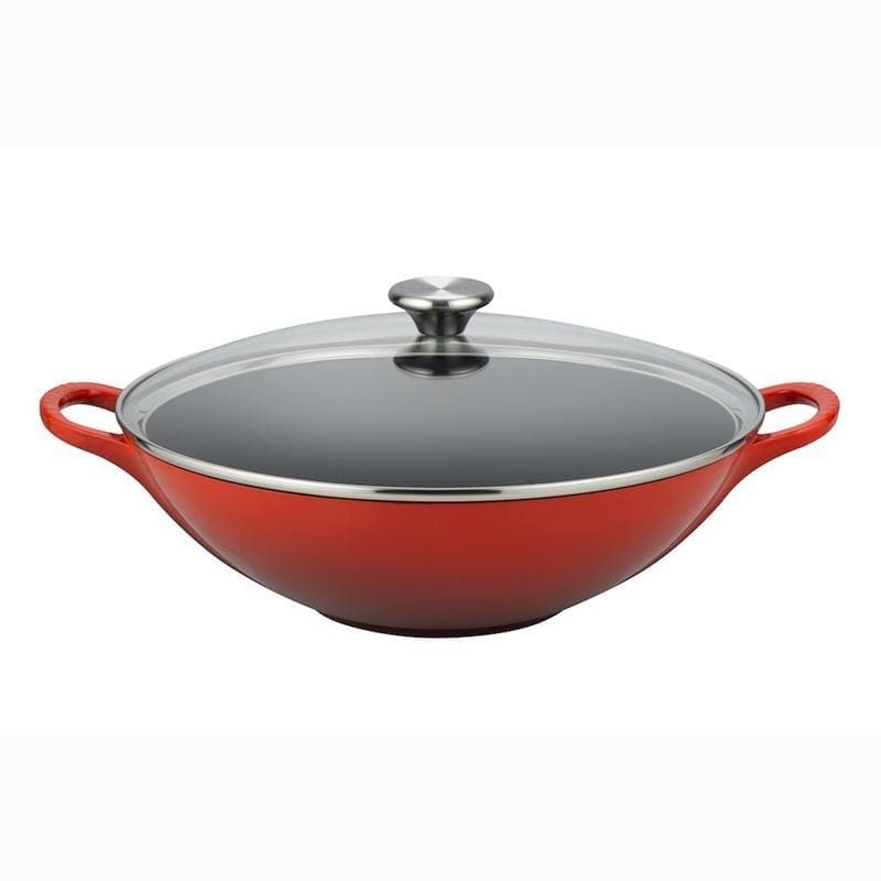 Le Creuset Cast Iron Wok with Glass Lid 32cm Cerise
