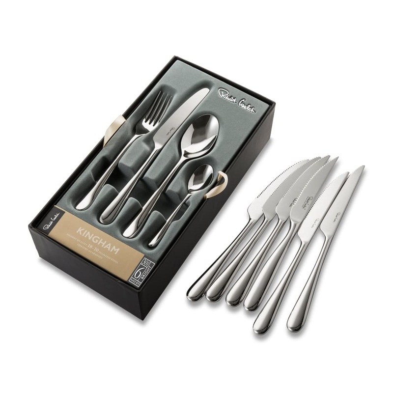 Robert Welch Kingham Bright 30 Piece Cutlery Set for 6 People (24 Piece Set + 6 Steak Knives)